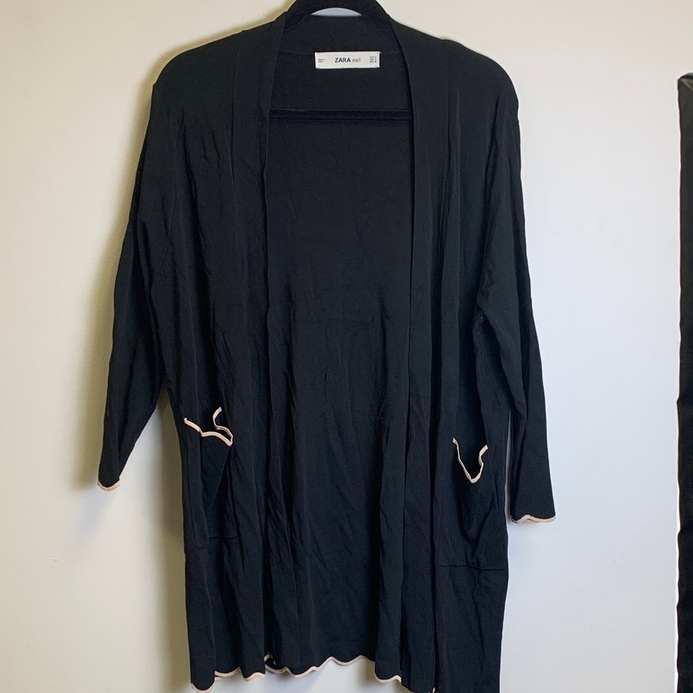 Zara Black Cardigan with Tan Accents